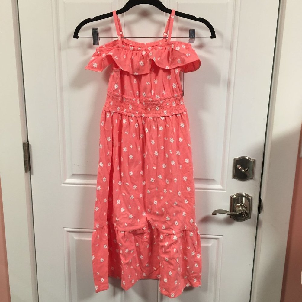 NWT Cat & Jack Sleeveless Summer Dress Neon Mellon w/white Flowers Size S (6/6X)